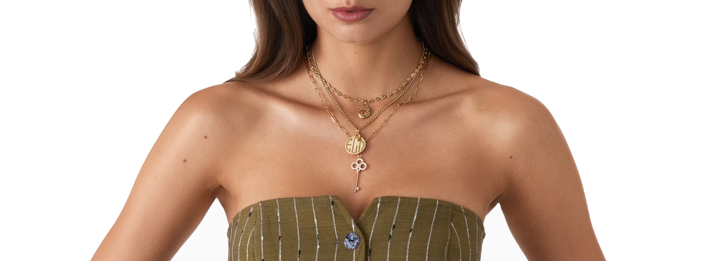 woman wearing custom charm necklace